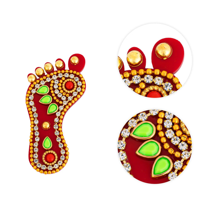 Krishnar Padam Pair - 2 X 1 Inches | Stone Design Lakshmi Paduka/ Padham For Auspicious Pooja - Pooja Box & Paduka