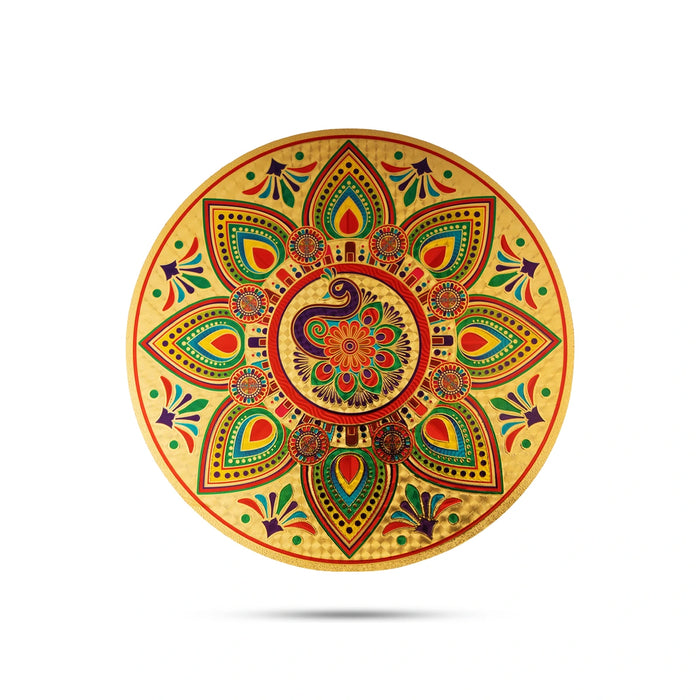 Rangoli Sticker - 10 Inches | Gold With Multicolour Kolam Sticker/ Muggulu Sticker for Home Decor