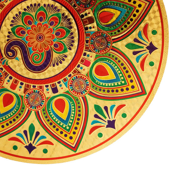 Rangoli Sticker - 10 Inches | Gold With Multicolour Kolam Sticker/ Muggulu Sticker for Home Decor