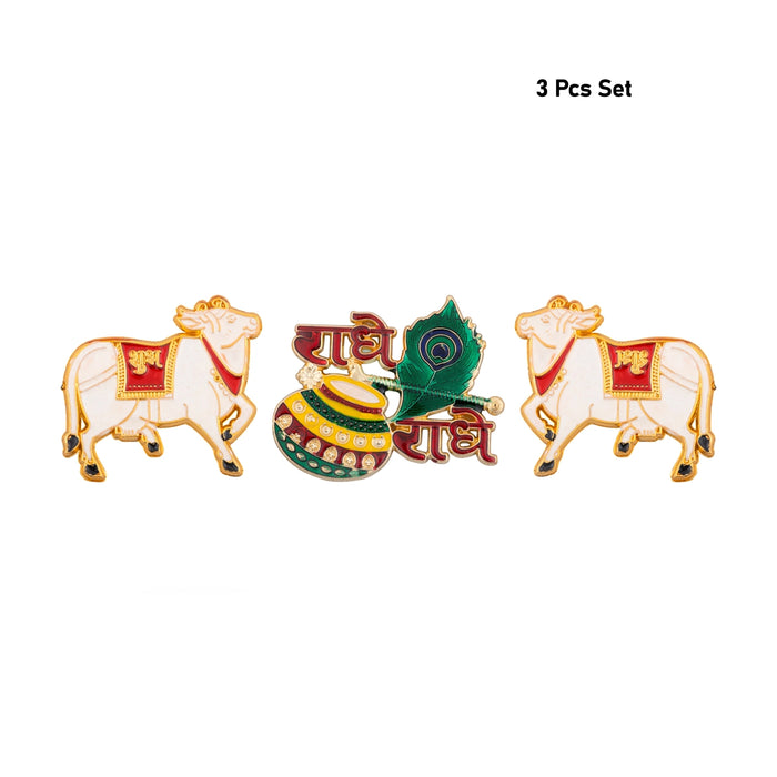 Radha Radha Sticker With Cow Statue Set | 3 Pcs/ Decorative Cow Sticker for Home Decor - Kolam & Rangoli