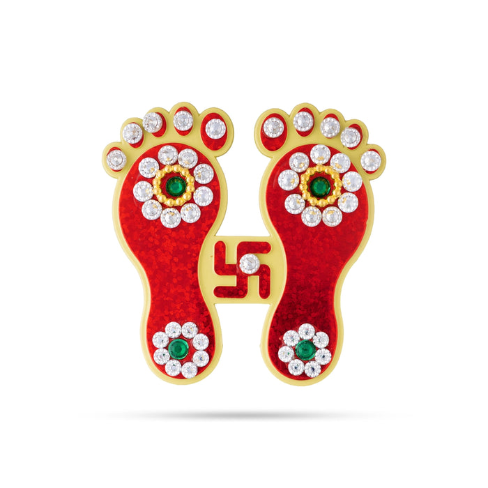 Padham Sticker Pair - 2.5 x 2 Inches | Stone Paduka & Swastik / Padam For Pooja & Home - Kolam & Rangoli