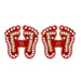 Swastik With Moti Design Paduka Sticker Pair - 2.25 x 2.5 Inches | Red Colour Padham for Pooja Decor - Pooja Box & Paduka