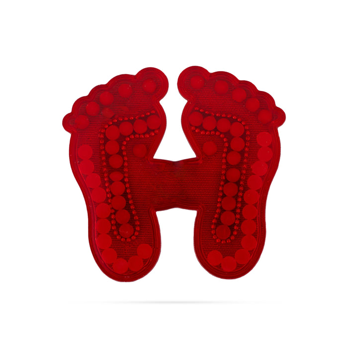 Swastik With Moti Design Paduka Sticker Pair - 2.25 x 2.5 Inches | Red Colour Padham for Pooja Decor - Pooja Box & Paduka