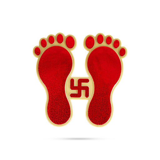 Red Colour Padham Sticker Set - 1.5 X 1.5 Inches | Paduka/ 10 Pcs/ Padam For Home Pooja - Pooja Box & Paduka