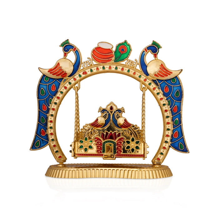 Jhula - 6 x 6.75 Inches | laddu gopal jhula/ Meenakari & Peacock Design Unjal/ swing for god