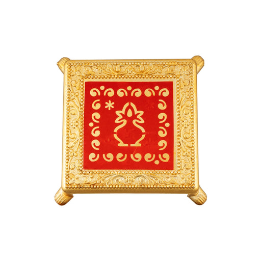 Kalash Design Pooja Chowki - 1 X 4.25 Inches | Plastic Bajot/ Gold Polish Patla/ Manai Palagai For Home Decor - Pooja Aasan & Bajot & Pooja Mat