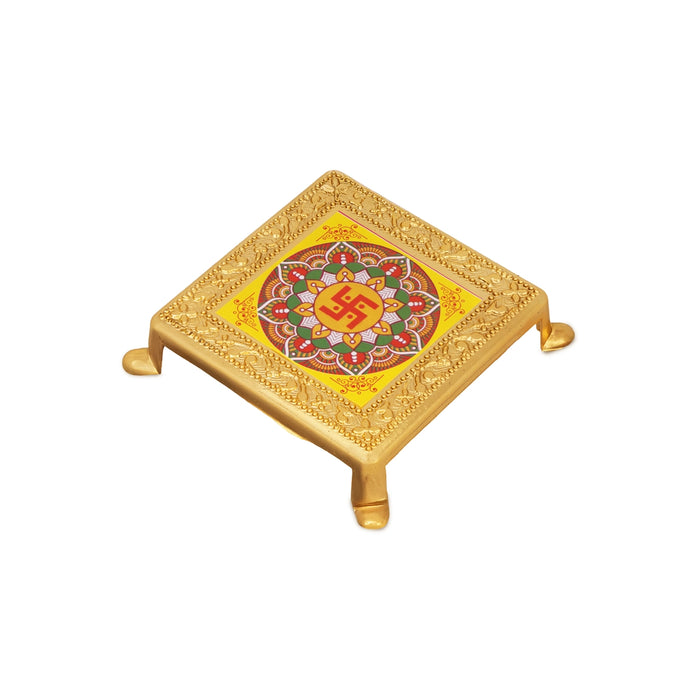 Swastik Design Pooja Chowki - 0.75 X 3 Inches | Plastic Bajot/ Gold Polish Patla/ Manai Palagai For Home Decor - Pooja Aasan & Bajot & Pooja Mat