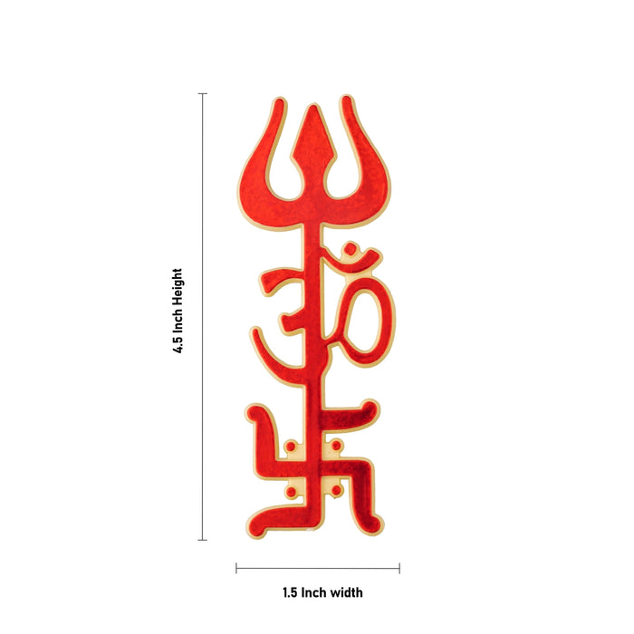 Trishul Om Swastik Sticker - 4.5 x 1.5 Inches | Trishul Symbol Wall Sticker/ Om Swastik Sticker for Pooja Room Decor