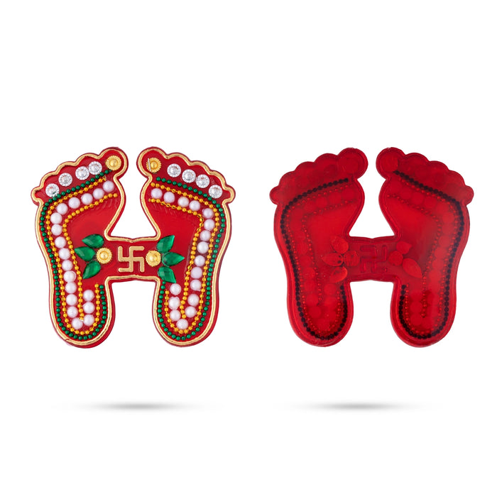 Swastik Padham Sticker - 2.75 x 2.5 Inches | 3 Pcs/ Decorative Swastik & Paduka Sticker/ Padham for Pooja Decor