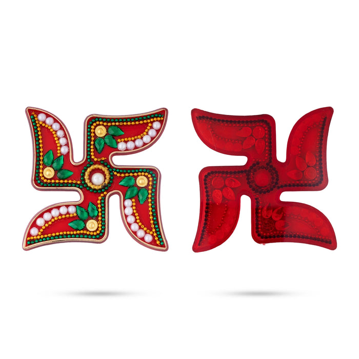 Swastik Padham Sticker - 2.75 x 2.5 Inches | 3 Pcs/ Decorative Swastik & Paduka Sticker/ Padham for Pooja Decor