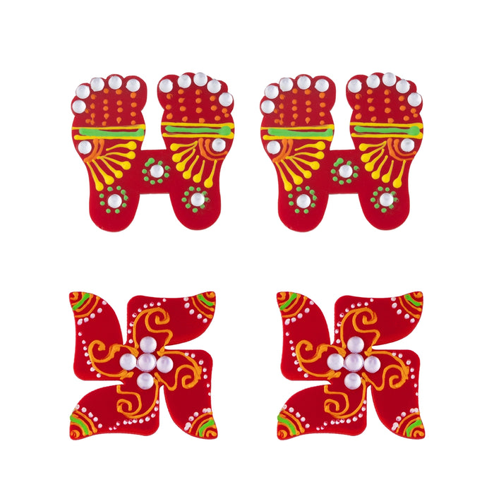 Swastik Padham Sticker - 1.5 x 1.5 Inches | 3 Pcs/ Decorative Swastik & Paduka Sticker/ Padham for Pooja Decor