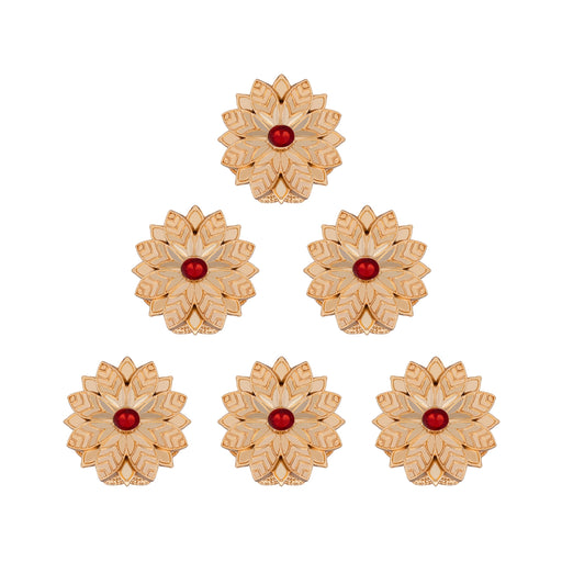 Kumkum Box Set - 2 Inch Dia | 6 Pcs/ Kumkum Bharani/ Flower Design Sindoor Pot for Women - Sindoor Box