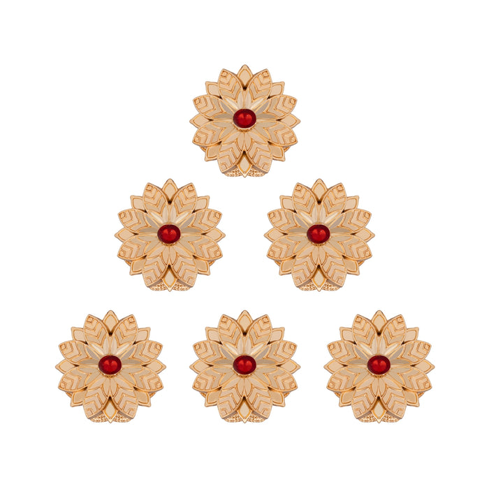 Kumkum Box Set - 2 Inch Dia | 6 Pcs/ Kumkum Bharani/ Flower Design Sindoor Pot for Women - Sindoor Box