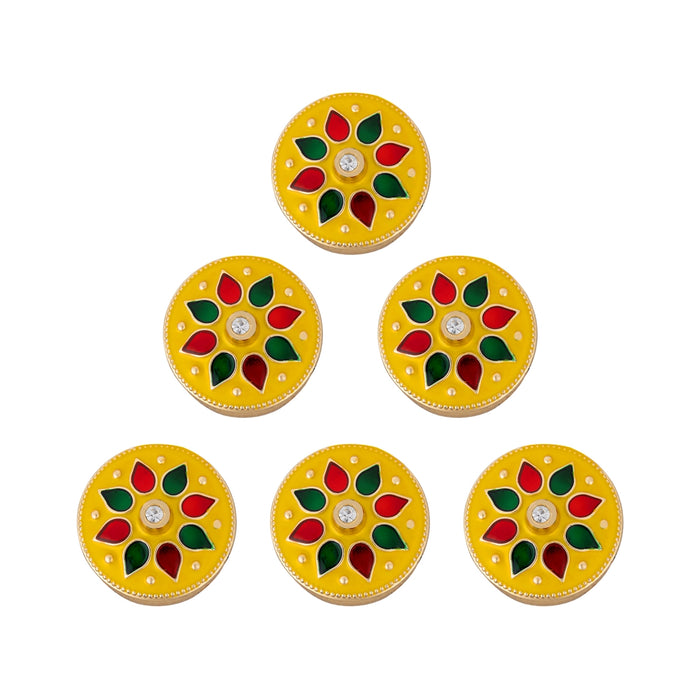 Kumkum Box Set - 2 Inch Dia | 6 Pcs/ Kumkum Bharani/ Flower Design Sindoor Pot for Women - Sindoor Box