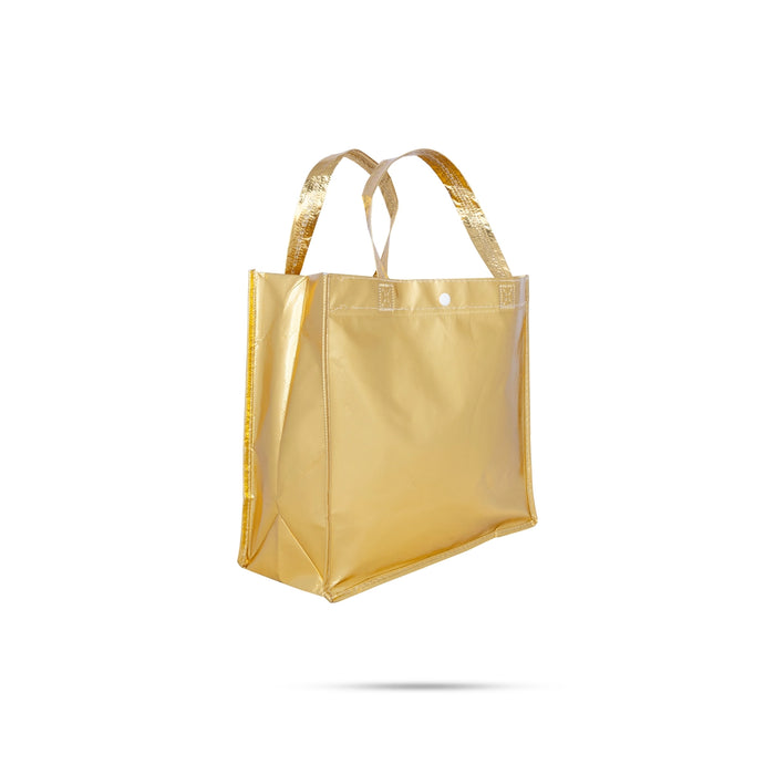 Shopping Bag with Button - 11 x 12 Inches | Gift Bag/ Gold & Silver Hand Bag for Men & Women - Bags & Pouches