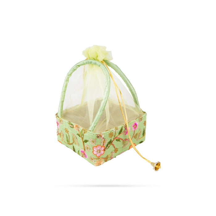 Laddu Gopal Basket With Net Cover - 3 x 6 x 6 Inches | Kanha Ji Ki Tokri/ Carry Basket for Laddu Gopal - Deity Accessories