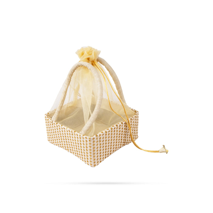 Laddu Gopal Basket With Net Cover - 3 x 6 x 6 Inches | Kanha Ji Ki Tokri/ Carry Basket for Laddu Gopal - Deity Accessories