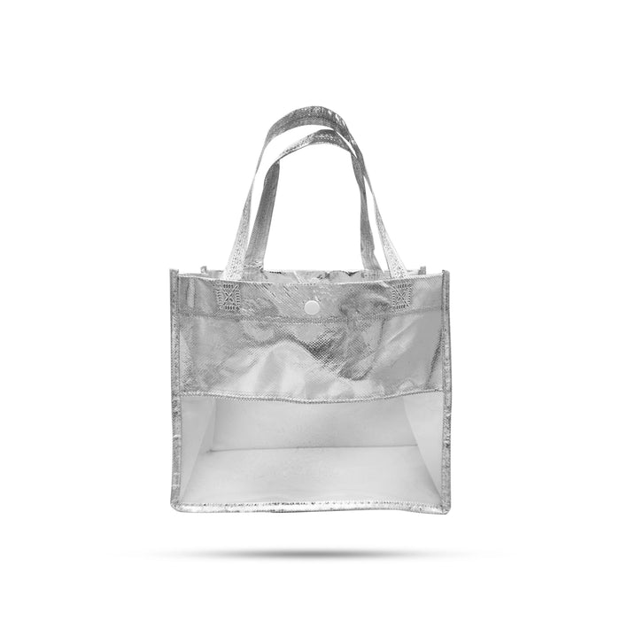 Shopping Bag With Button - 8 x 9 Inches | Silver Colour Gift Bag/ Hand Bag for Men & Women - Bags & Pouches