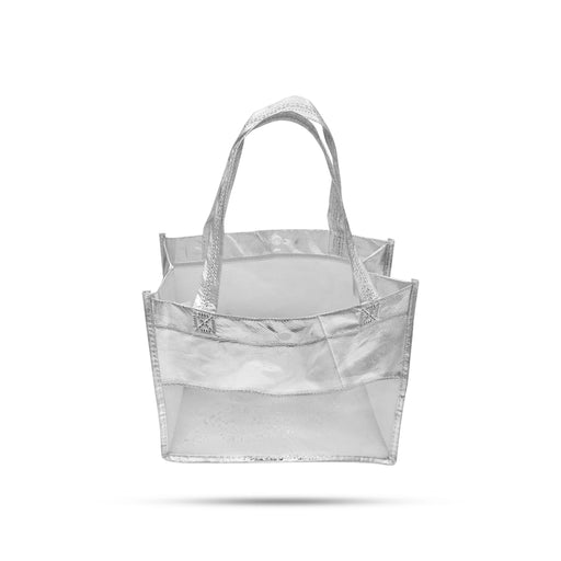Shopping Bag With Button - 8 x 9 Inches | Silver Colour Gift Bag/ Hand Bag for Men & Women - Bags & Pouches