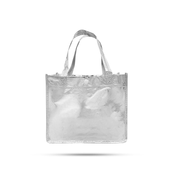 Shopping Bag With Button - 8 x 9 Inches | Silver Colour Gift Bag/ Hand Bag for Men & Women - Bags & Pouches