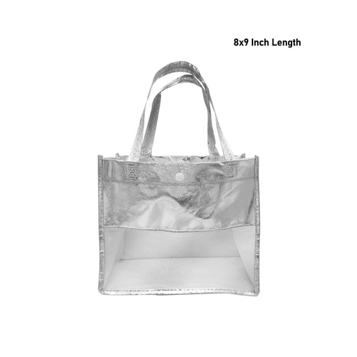 Shopping Bag With Button - 8 x 9 Inches | Silver Colour Gift Bag/ Hand Bag for Men & Women - Bags & Pouches