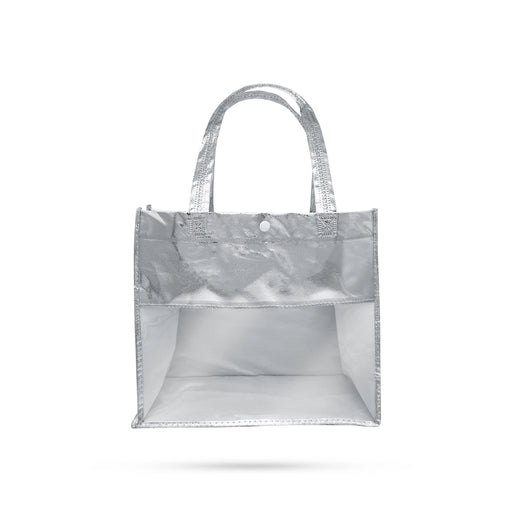Shopping Bag With Button - 11.5 x 12 Inches | Silver Colour Gift Bag/ Hand Bag With Handle for Men & Women - Bags & Pouches