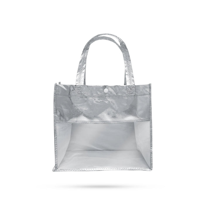 Shopping Bag With Button - 11.5 x 12 Inches | Silver Colour Gift Bag/ Hand Bag With Handle for Men & Women - Bags & Pouches