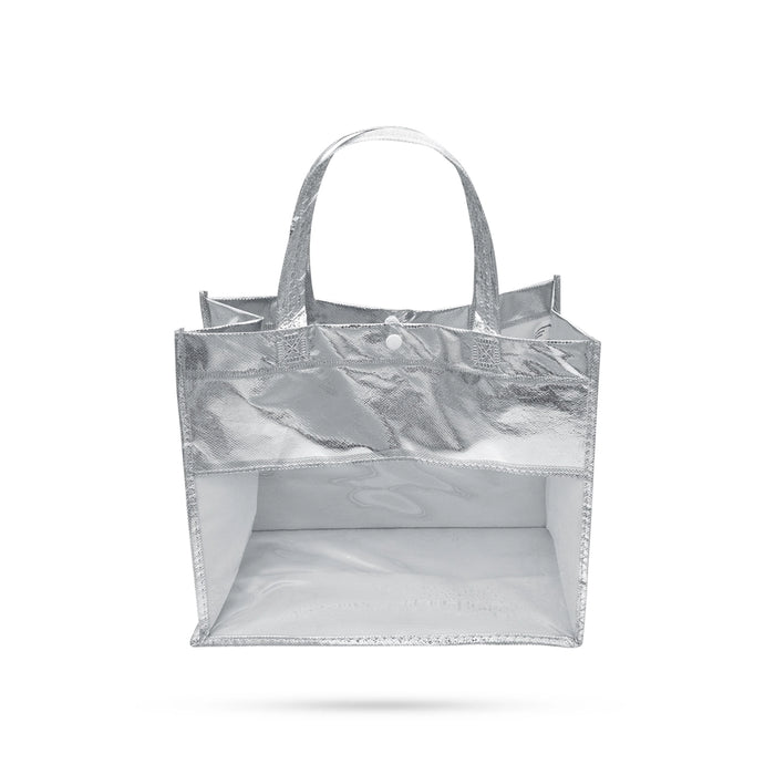 Shopping Bag With Button - 11.5 x 12 Inches | Silver Colour Gift Bag/ Hand Bag With Handle for Men & Women - Bags & Pouches