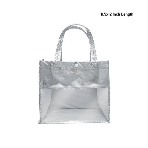 Shopping Bag With Button - 11.5 x 12 Inches | Silver Colour Gift Bag/ Hand Bag With Handle for Men & Women - Bags & Pouches