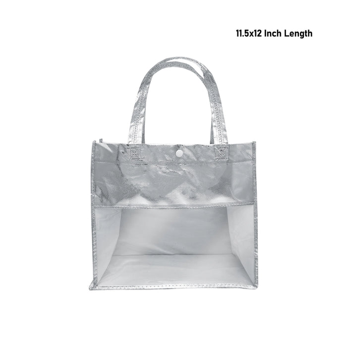 Shopping Bag With Button - 11.5 x 12 Inches | Silver Colour Gift Bag/ Hand Bag With Handle for Men & Women - Bags & Pouches