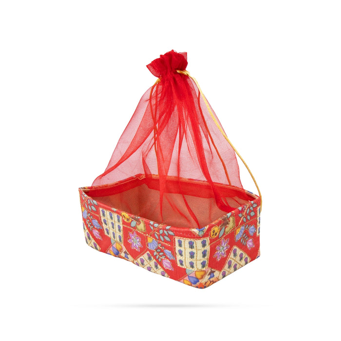 Laddu Gopal Basket With Net Cover - 3 x 8 x 4 Inches | Kanha Ji Ki Tokri/ Carry Basket for Laddu Gopal - Deity Accessories