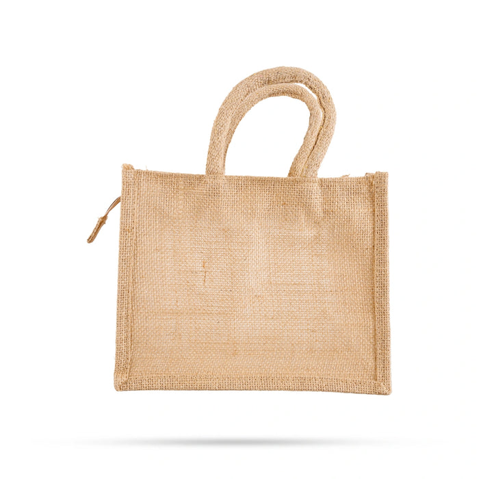 Jute Bag With Zip - 8 x 10 Inches | Transparent Cover Gift Bag/ Jute Handbag/ Jute Carry Bag for Return Gift - Bags & Pouches