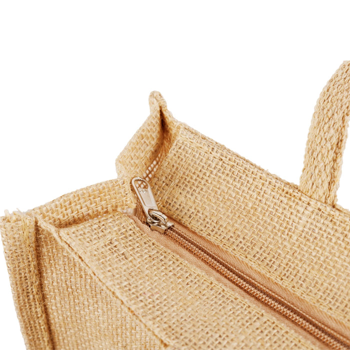 Jute Bag With Zip - 10 x 12 Inches | Transparent Cover Gift Bag/ Jute Handbag/ Jute Carry Bag for Return Gift - Bags & Pouches