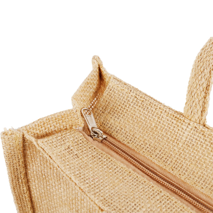 Jute Bag With Zip - 12 x 14 Inches | Transparent Cover Gift Bag/ Jute Handbag/ Jute Carry Bag for Return Gift - Bags & Pouches