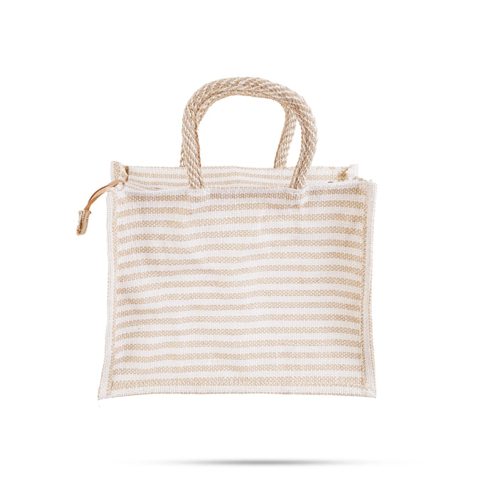 Jute Bag With Zip - 12 x 10 Inches | Transparent Cover Gift Bag/ White Stripes Design Jute Handbag for Wedding - Bags & Pouches