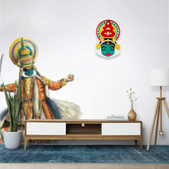 Kathakali Face  - 18 Inches | Kathakali Head/ Wall Hanging/ Wooden Kathakali Face Paint for Home Decor