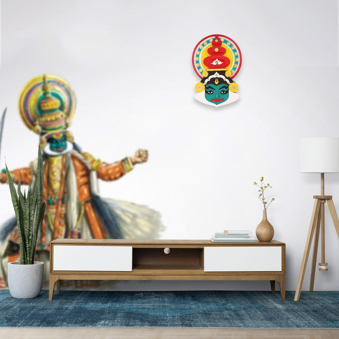 Kathakali Face  - 15 Inches | Kathakali Head/ Wall Hanging/ Wooden Kathakali Face Paint for Home Decor