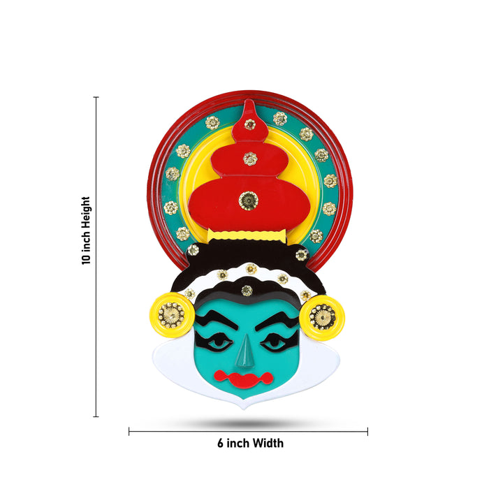 Kathakali Face  - 10 Inches | Kathakali Head/ Wall Hanging/ Wooden Kathakali Face Paint for Home Decor