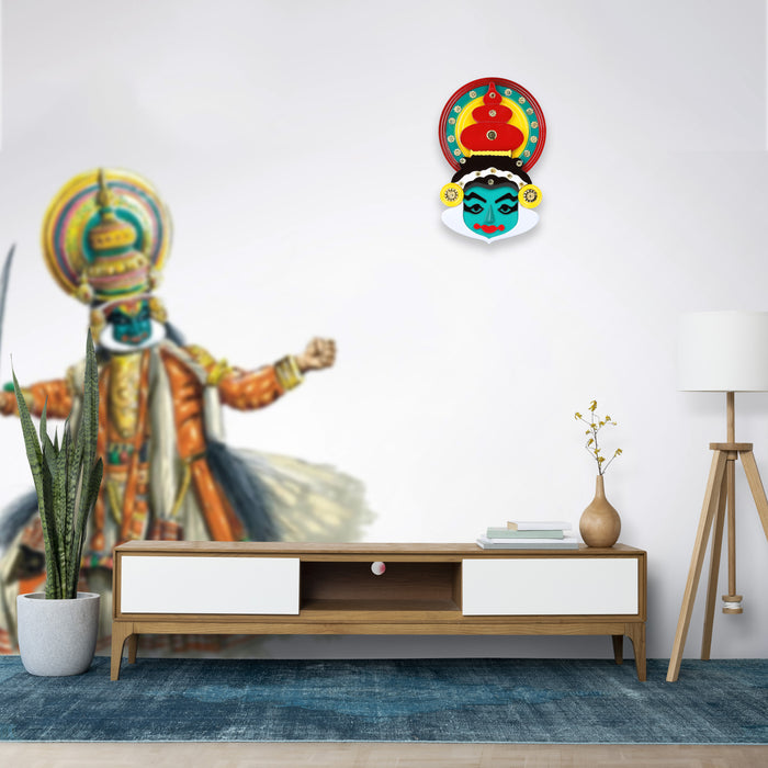 Kathakali Face  - 10 Inches | Kathakali Head/ Wall Hanging/ Wooden Kathakali Face Paint for Home Decor