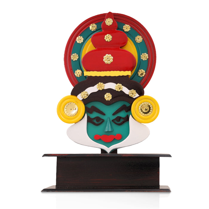 Kathakali Head with Stand - 12 Inches | Wooden Kathakali Face Paint for Wall Decor - Table Stand Accessories