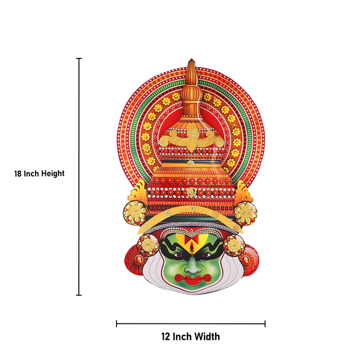 Kathakali Face  - 18 Inches | Kathakali Head/ Wall Hanging/ Wooden Kathakali Face Print for Home Decor