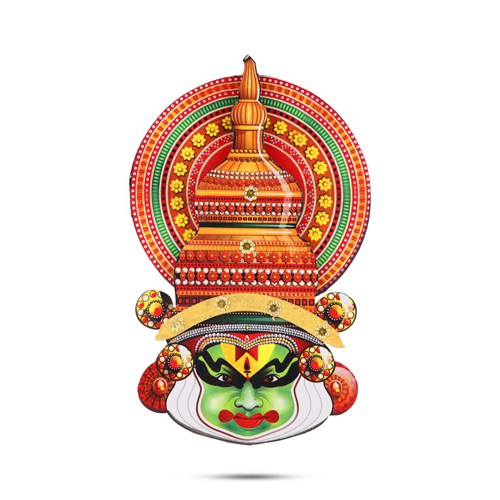 Kathakali Face  - 10 Inches | Kathakali Head/ Wall Hanging/ Wooden Kathakali Face Print for Home Decor