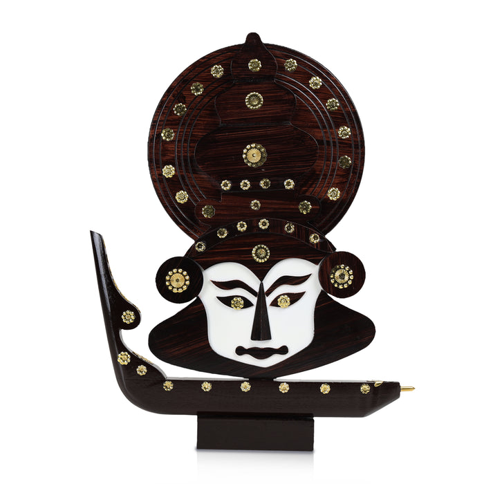 Kathakali Face with Boat Statue  - 14 Inches | Wooden Kathakali Face/ Kathakali Dancer Face for Home Decor - Table Stand Accessories