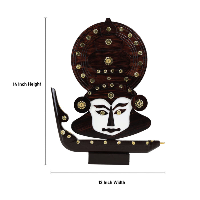 Kathakali Face with Boat Statue  - 14 Inches | Wooden Kathakali Face/ Kathakali Dancer Face for Home Decor - Table Stand Accessories