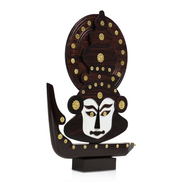 Kathakali Face with Boat Statue  - 14 Inches | Wooden Kathakali Face/ Kathakali Dancer Face for Home Decor - Table Stand Accessories