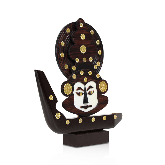 Kathakali Face with Boat Statue  - 10 Inches | Wooden Kathakali Face/ Kathakali Dancer Face for Home Decor - Table Stand Accessories
