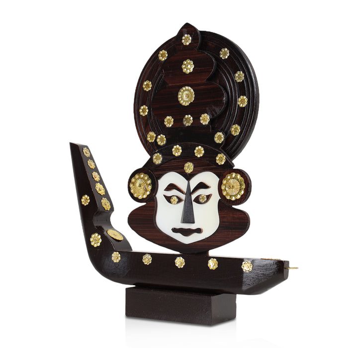 Kathakali Face with Boat Statue  - 10 Inches | Wooden Kathakali Face/ Kathakali Dancer Face for Home Decor - Table Stand Accessories