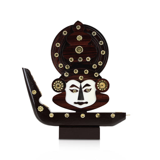 Kathakali Face with Boat Statue  - 8 Inches | Wooden Kathakali Face/ Kathakali Dancer Face for Home Decor - Table Stand Accessories