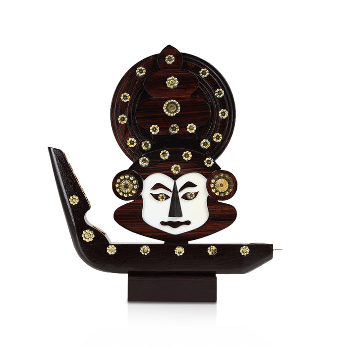 Kathakali Face with Boat Statue  - 8 Inches | Wooden Kathakali Face/ Kathakali Dancer Face for Home Decor - Table Stand Accessories