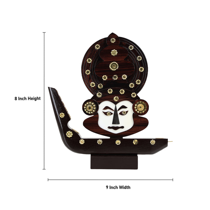 Kathakali Face with Boat Statue  - 8 Inches | Wooden Kathakali Face/ Kathakali Dancer Face for Home Decor - Table Stand Accessories